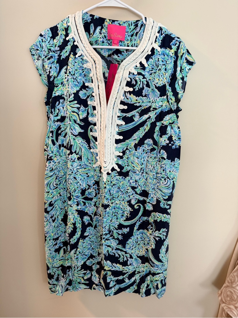Lilly Pulitzer Navy Floral Embroidered V-Neck Tunic Cover-Up